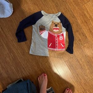 Old Navy Gray and Navy Bear Long Sleeve Tee